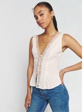 Reformation Cristina Lace Sleeveless Top Gossamer White 8